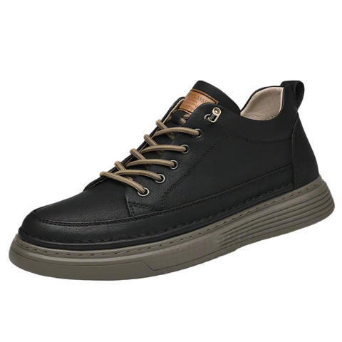 Altura men's casual black sneaker with brown laces and a thick sole featuring a discreet height boost and hidden internal lift for everyday comfort and style.