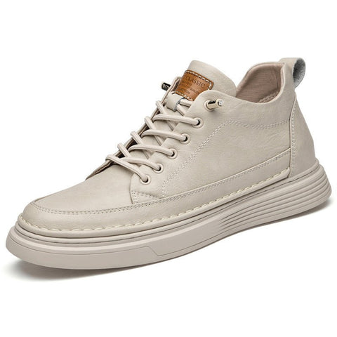 Altura men's casual sneaker in light beige with lace-up design, featuring discreet height boost and hidden internal lift for everyday comfort.