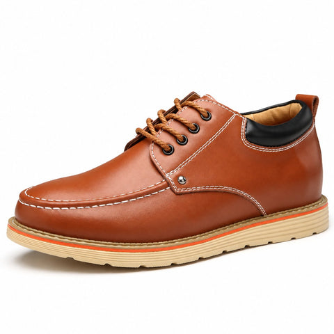 Ardent brown leather mens casual shoe with moc toe stitching lace up design cushioned sole and discreet height boost for a polished everyday look