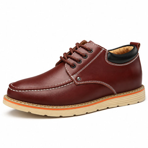 Ardent brown leather casual elevator shoe with lace up design cushioned collar and discreet height boost for comfortable everyday wear