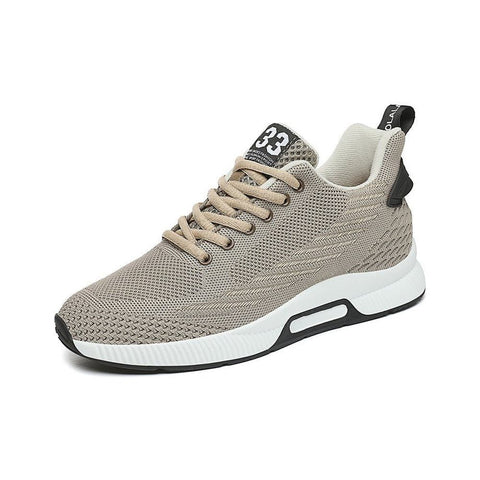 Ascend33 beige men's sneaker with breathable knit upper, cushioned sole and a discreet height boost for comfortable everyday wear