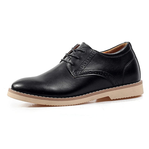 Charleston men's black dress shoe with a beige sole, featuring a hidden internal lift for a discreet height boost.