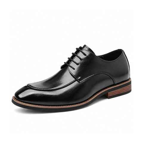 Conrad black leather lace up dress shoe with polished finish and discreet height boost for a refined look as an elevator shoe for men