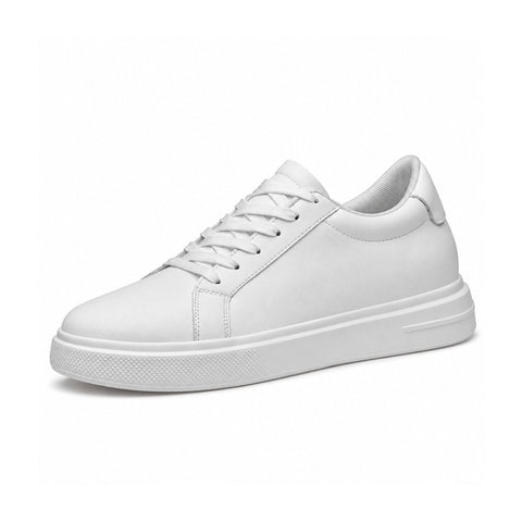 Heritage white casual sneaker with clean lace up styling cushioned sole and discreet height boost for comfortable everyday wear