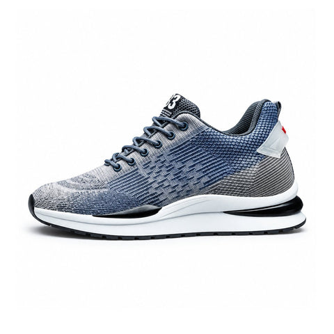 Retro33 gray knit men's sneaker with a black and white sole offering a discreet height boost and comfortable everyday performance wear