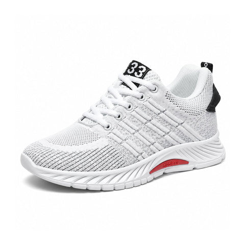 Rise33 white performance sneaker with breathable mesh upper and cushioned sole for comfortable everyday wear with a discreet height boost