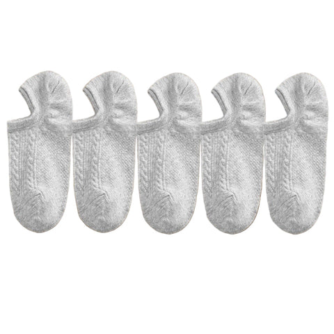 Five pairs of light gray low-cut socks with a subtle textured pattern.