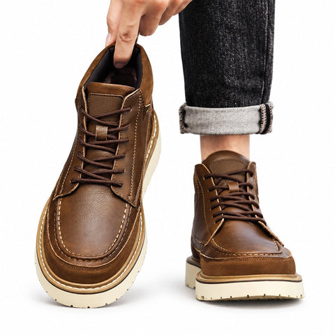 Timberline brown lace-up boots with cream soles and a discreet height boost
