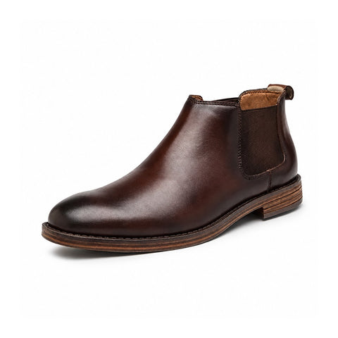 Wellington brown leather Chelsea ankle boot with elastic side panels and a discreet height boost for polished everyday casual style