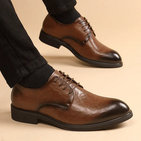 Men's dress shoes from Modern Elevation styled for a job interview or professional first meeting.