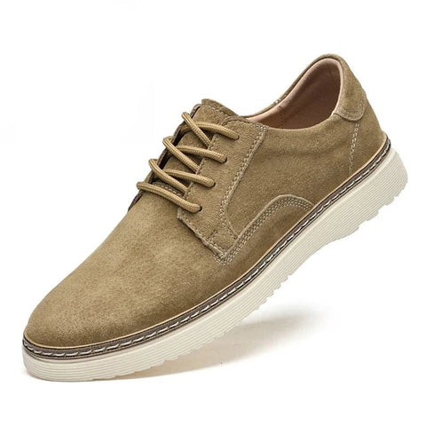 Navigator men's casual shoe in tan suede with a lace-up design and white sole, representing the Best Sellers collection from Modern Elevation.