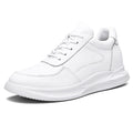 White sneaker with an invisible height increase feature labeled 2.4 inches on a white background.