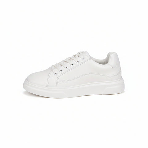 White Radcliffe sneaker with lace-up design, featuring discreet height-increasing technology and comfortable insoles for a stylish, elevated appearance.