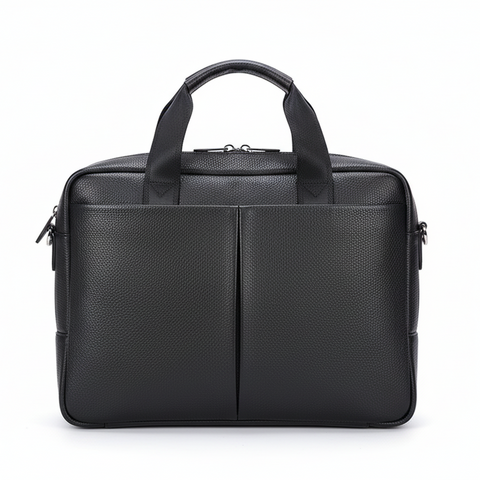 Black leather briefcase on a white background