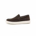 Ellison brown slip-on sneaker with a white sole, featuring a discreet height boost design for comfortable elevator shoes that enhance confidence and style.