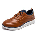 Prescott men's casual shoe in brown with perforated detailing, featuring discreet height boost, comfortable insoles, and a modern white sole for elevated style and confidence.