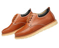 Pair of brown leather shoes with black lining on a white background