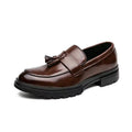 Sterling men's dress shoe in polished brown leather with tassel detail, featuring a discreet height boost and comfortable insoles for a modern, elevated look.