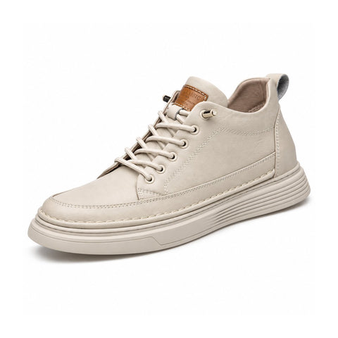 Altura beige high top casual sneaker with lace up design and layered sole offering a discreet height boost for comfortable everyday style