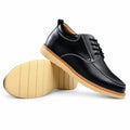 Ardent black leather casual shoe with lace up design contrast stitching cushioned sole and discreet height boost for a polished taller look