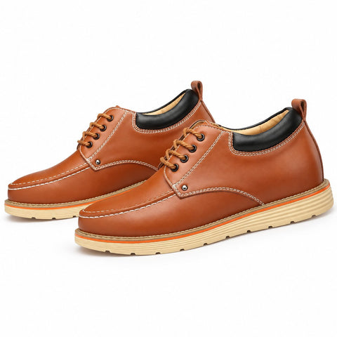Ardent brown leather casual shoes with stitched detailing and lace up design on a cushioned textured sole for a polished everyday look