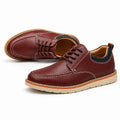 Ardent burgundy leather casual shoes with moc toe stitching lace up design cushioned soles and a discreet height boost for comfortable everyday wear