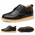 Ardent black elevated casual shoe with contrast stitching tan sole and lace up design shown in side top and angled views for a polished everyday style