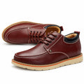 Ardent men's casual shoes in polished brown leather with moc toe stitching dark laces padded collars and textured soles offering a discreet height boost
