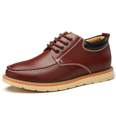 Ardent men's casual shoe in rich brown with contrasting stitching and tan sole, featuring a discreet height boost and hidden internal lift for everyday comfort and style.