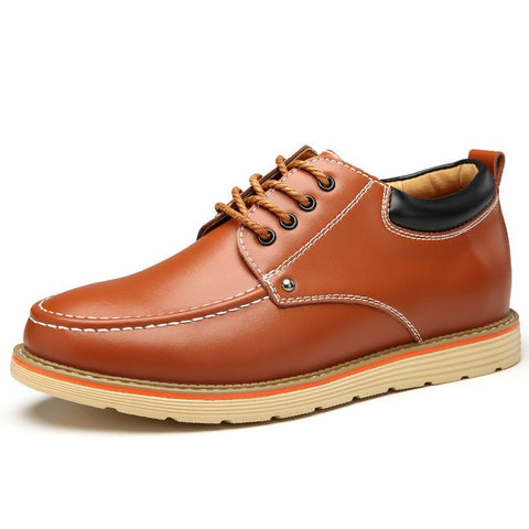 Ardent men's casual shoe in tan with a black padded collar, featuring a hidden internal lift for a discreet height boost.