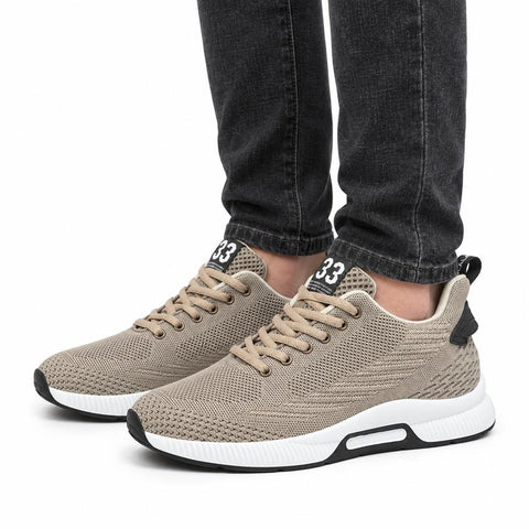 Ascend33 beige men's sneakers with breathable knit uppers cushioned soles and a discreet height boost for comfortable everyday wear