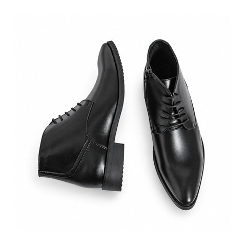 Ashford black leather men's dress boots with lace up styling and a discreet height boost