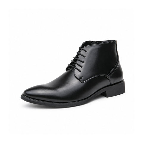 Ashford black leather lace up dress boot with a sleek pointed toe and discreet height boost for polished formal style and comfortable wear