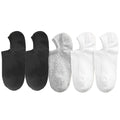 Set of black, gray, and white ankle socks on a white background