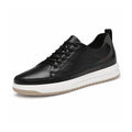Brooklyn black leather casual sneaker with white platform sole and discreet height boost for comfortable everyday wear
