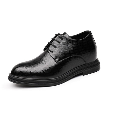 Camden black men's dress shoe with a textured pattern, featuring a hidden lift for a discreet height boost.