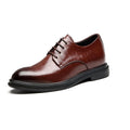 Camden men's dress shoe in polished brown with sleek lace-up design, featuring discreet height boost and hidden internal lift for everyday comfort.
