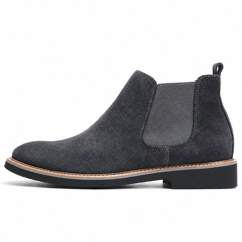 Chelsea men's boot in grey suede with elastic side panels and a discreet built-in lift