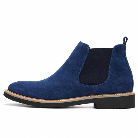 Chelsea blue suede men's casual boot with elastic side panels and a discreet height boost for polished everyday style