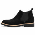 Chelsea black suede ankle boot with elastic side panels and a stacked sole offering a refined casual style for discreet height boost and everyday comfort