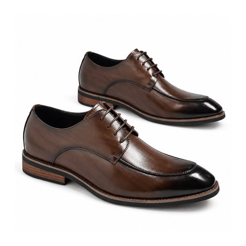 Conrad brown men's dress shoes with lace up styling polished toes and a discreet height boost for a refined professional look
