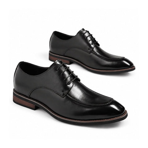 Conrad black leather mens dress shoes with a polished finish and discreet height boost for a refined formal look