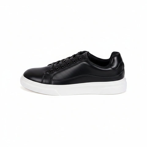 Radcliffe black leather sneaker with white sole, designed as discreet height increasing shoes for men, featuring modern style and comfortable insoles.