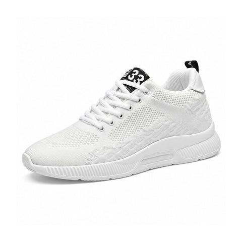 Elevate33 white men's sneaker with breathable mesh upper cushioned sole and discreet height boost for comfortable everyday wear