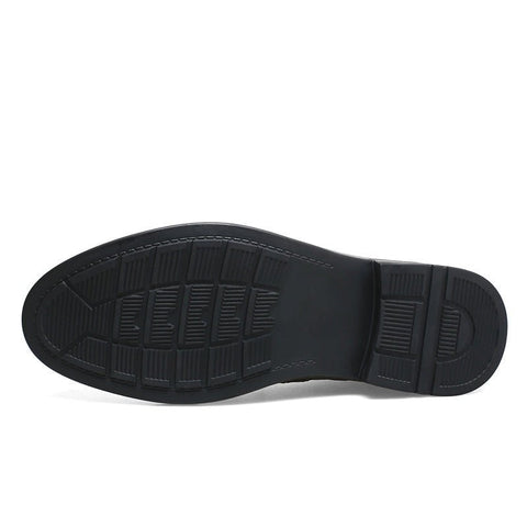 Sole view of the Harrington men's dress shoe, showing the clean profile that keeps the hidden lift discreet.