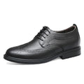 Harrington men's black dress shoe with classic brogue detailing, featuring a discreet height boost from a hidden internal lift.