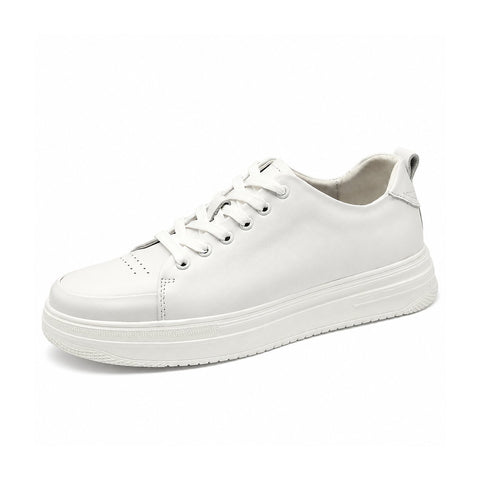 Hawthorn white elevated casual sneaker with clean leather styling lace up design cushioned sole and discreet height boost for comfortable everyday wear