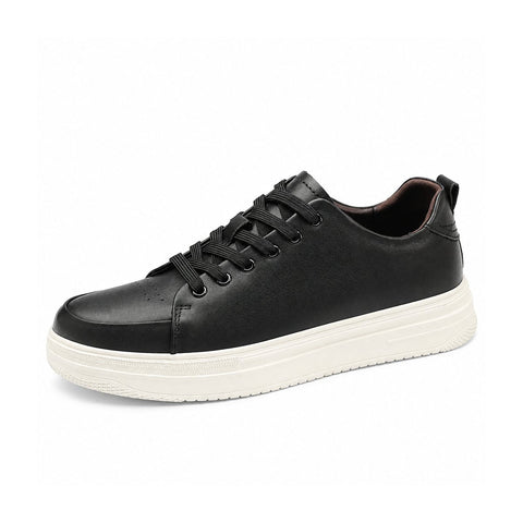 Hawthorn black casual sneaker with lace up styling and a clean white sole offering a discreet height boost for comfortable everyday wear