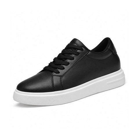 Heritage black mens casual shoe with lace up design white elevated sole and discreet height boost for comfortable everyday wear