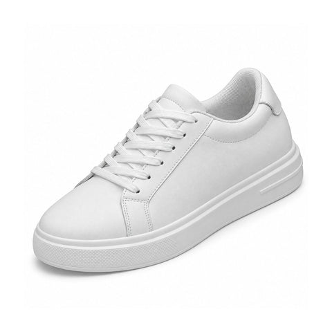 Heritage white casual sneaker with lace up design cushioned collar and textured sole offering a clean modern look with a discreet height boost